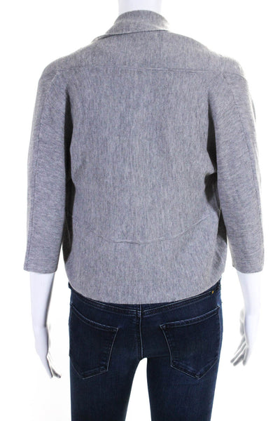 Elie Tahari Womens 3/4 Sleeve Open Cropped Cardigan Sweater Gray Wool Medium