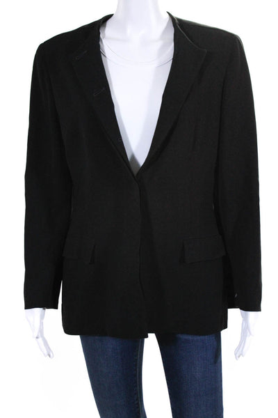 Calvin Klein Collection Womens Button Front Crew Neck Jacket Black Wool Size 8