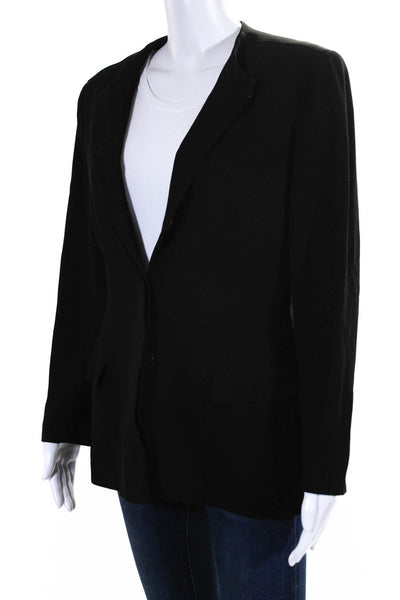 Calvin Klein Collection Womens Button Front Crew Neck Jacket Black Wool Size 8