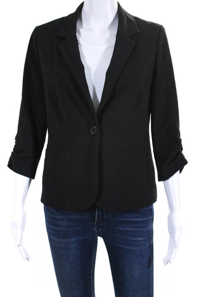 Eliza J Womens Single Button 3/4 Sleeve Notched Lapel Blazer Jacket Black Small