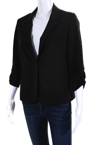 Eliza J Womens Single Button 3/4 Sleeve Notched Lapel Blazer Jacket Black Small