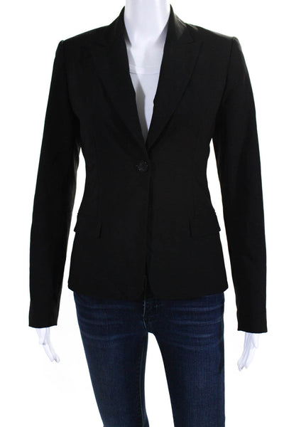 Elie Tahari Womens Single Button Pointed Lapel Blazer Jacket Black Wool Size 2