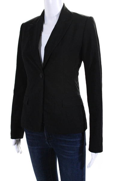 Elie Tahari Womens Single Button Pointed Lapel Blazer Jacket Black Wool Size 2