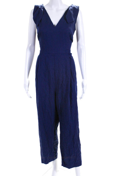 Tracy Reese Womens Back Zip Sleeveless V Neck Wide Leg Jumpsuit Blue Size 14