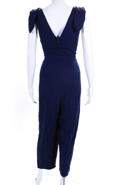 Tracy Reese Womens Back Zip Sleeveless V Neck Wide Leg Jumpsuit Blue Size 14