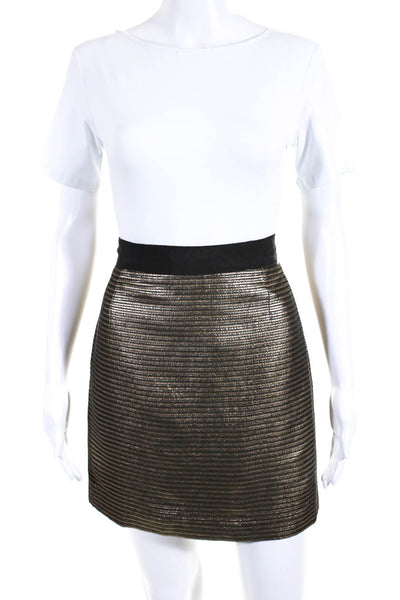 Elie Tahari Womens Back Zip Metallic Striped Pencil Skirt Gold Black Size 4