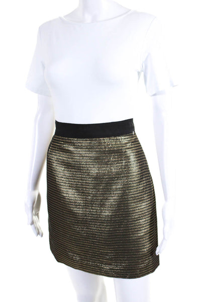 Elie Tahari Womens Back Zip Metallic Striped Pencil Skirt Gold Black Size 4