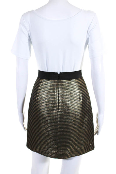 Elie Tahari Womens Back Zip Metallic Striped Pencil Skirt Gold Black Size 4