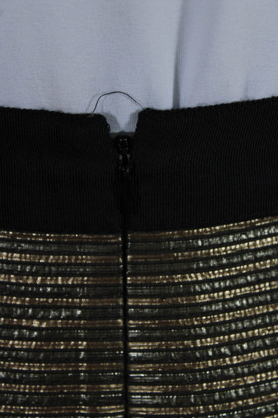 Elie Tahari Womens Back Zip Metallic Striped Pencil Skirt Gold Black Size 4