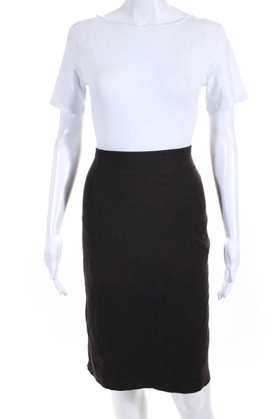 Elie Tahari Womens Elastic Waistband Knit Knee Length Pencil Skirt Brown Large