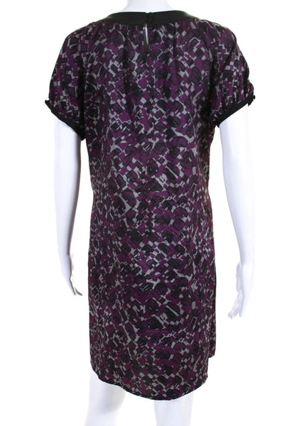 BCBGMAXAZRIA Womens Short Sleeve Scoop Neck Printed Silk Dress Purple Gray XL