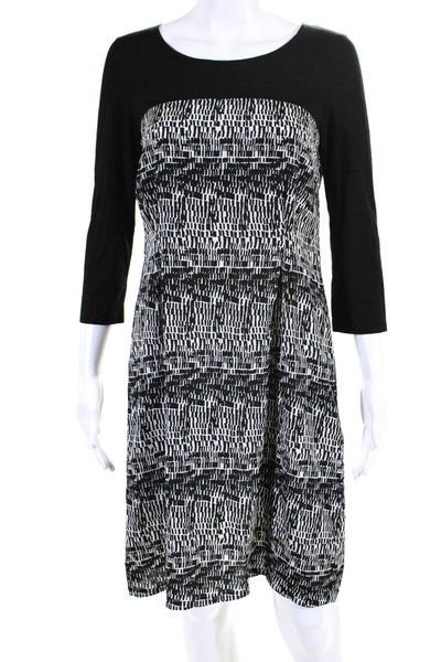 DKNY Womens Long Sleeve Scoop Neck Printed Dress Black White Size Small