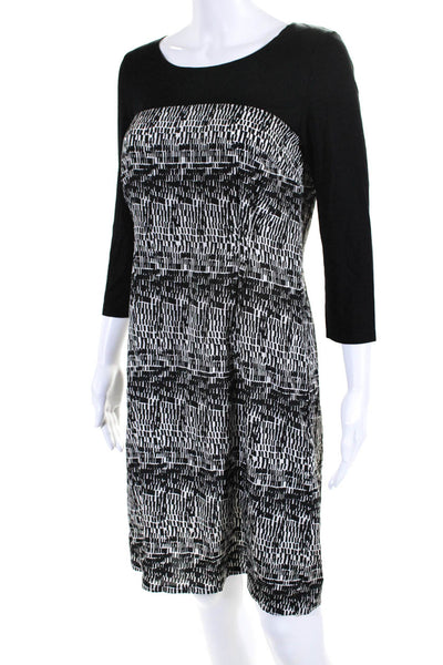 DKNY Womens Long Sleeve Scoop Neck Printed Dress Black White Size Small