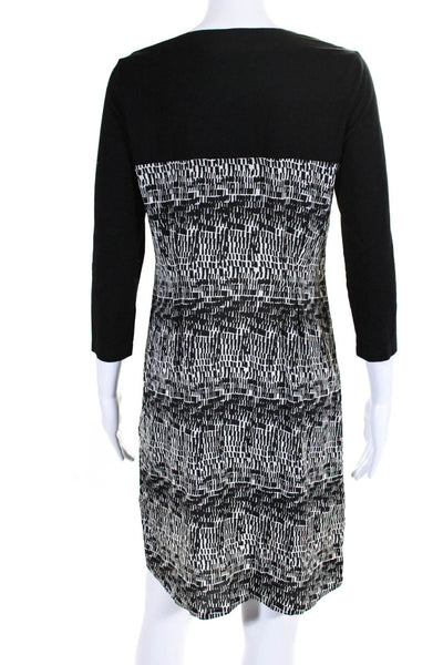 DKNY Womens Long Sleeve Scoop Neck Printed Dress Black White Size Small