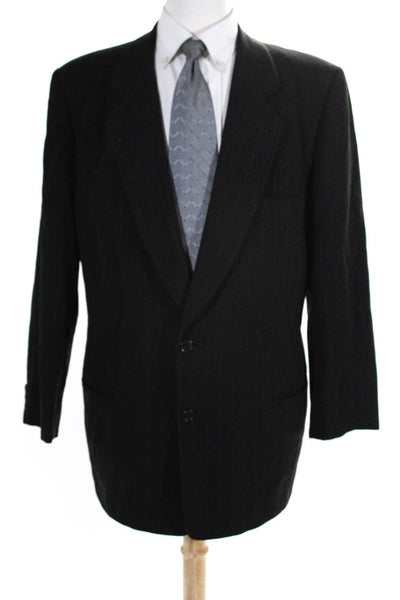 Giorgio Armani Mens Two Button Notched Lapel Pinstriped Blazer Jacket Black 46R