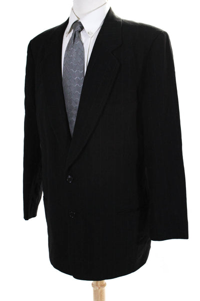 Giorgio Armani Mens Two Button Notched Lapel Pinstriped Blazer Jacket Black 46R