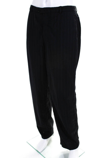 Armani Collezioni Mens Zipper Fly Pleated Pinstriped Dress Pants Black IT 58