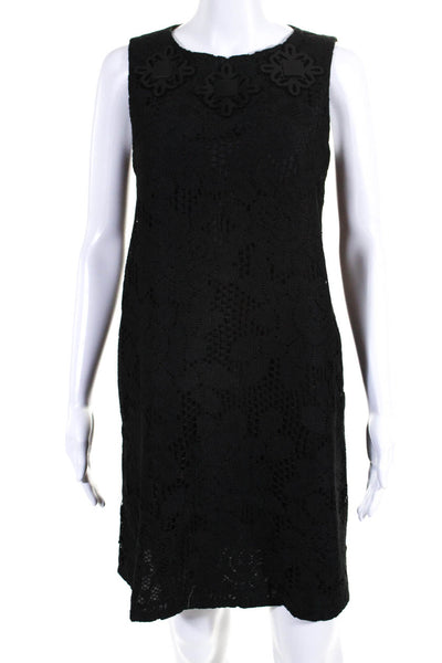 Karta Womens Open Knit Crew Neck Sleeveless Belted Shift Dress Black Size Small