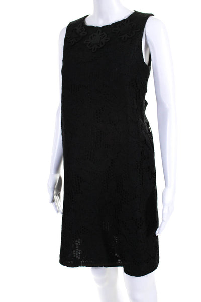 Karta Womens Open Knit Crew Neck Sleeveless Belted Shift Dress Black Size Small