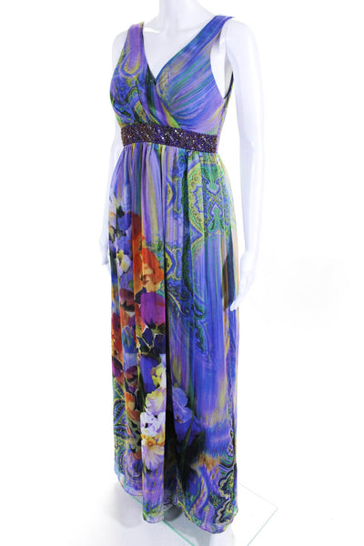 Oleg Cassini Womens Paisley Print V Neck A Line Maxi Dress Multi Colored Size 2