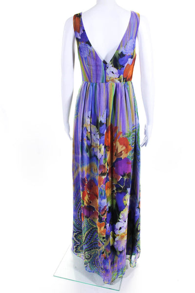 Oleg Cassini Womens Paisley Print V Neck A Line Maxi Dress Multi Colored Size 2