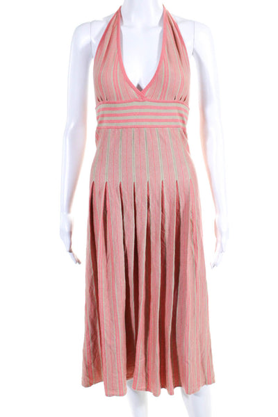 Aeve Womens Striped Halter Neck A Line Maxi Dress Beige Pink Size Extra Small