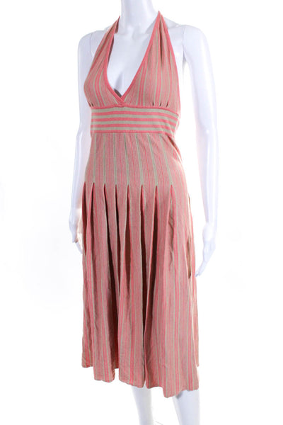 Aeve Womens Striped Halter Neck A Line Maxi Dress Beige Pink Size Extra Small