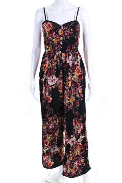 Band of Gypsies Womens Floral Print Sweetheart Neck Jumpsuit Blue Size Medium