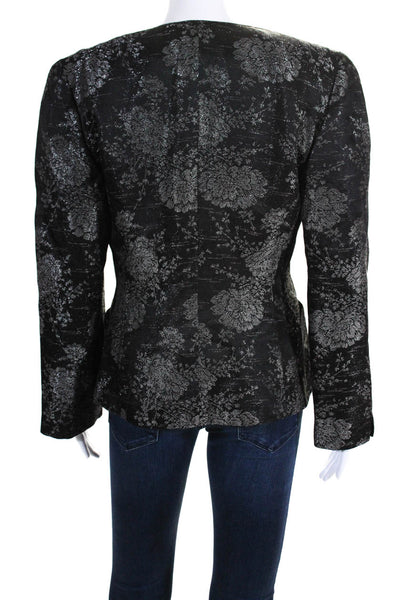 Krizia Womens Floral Print Button Down Jacket Black Silver Wool Size EUR 44