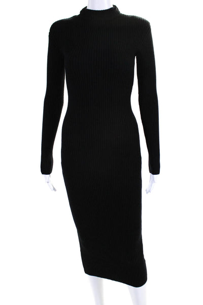 ASTR Womens Ribbed Knit Long Sleeve Mock Neck Bodycon Dress Black Size S