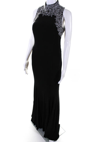 Avery G Womens Black Silver Floral Applique Sleeveless Gown Dress Size 6