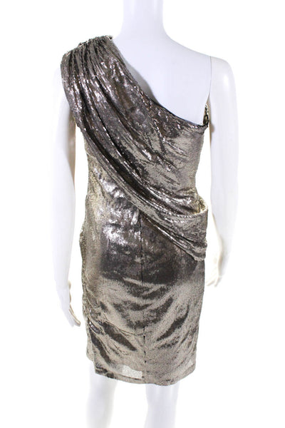 Tadashi Shoji Womens Bronw Sequins One Shoulder Sleeveless Cocktail Dress Size4P