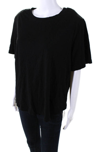 Good American Womens Short Sleeves Pullover Tee Shirt Black Cotton Size 5