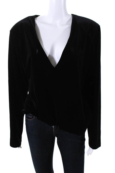 Good American Womens Velvet Long Sleeves V Neck Bodysuit Blouse Black Size 7