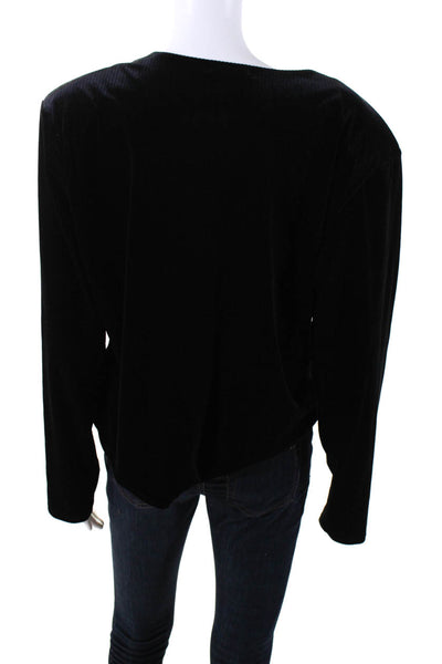 Good American Womens Velvet Long Sleeves V Neck Bodysuit Blouse Black Size 7