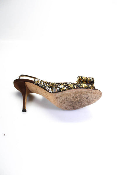 Kate Spade New York Womens Sequined Bow Peep Toe Slingbacks Brown Gold Size 9.5