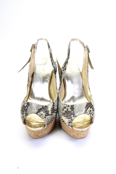 Jimmy Choo Womens Snakeskin Print Cork Platform Wedge Slingbacks Gray Size 39 9