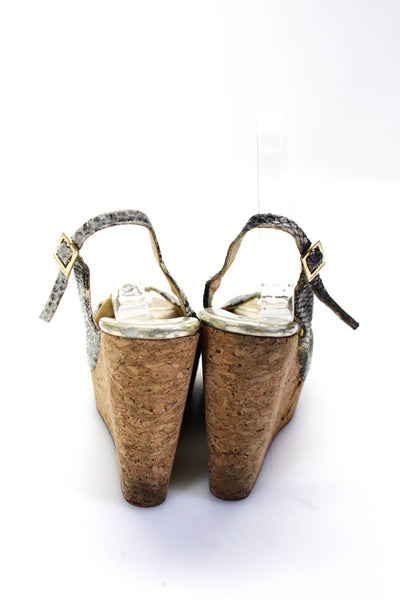 Jimmy Choo Womens Snakeskin Print Cork Platform Wedge Slingbacks Gray Size 39 9