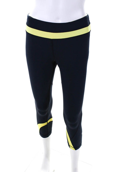 Lululemon Womens Navy Yellow Color Block Pull On Crop Pants Leggings Size 6