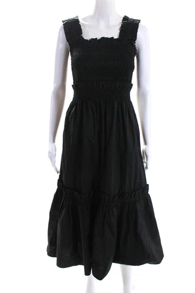 Sea Women's Square Neck Sleeveless Smocked Tiered Maxi Dress Black Size S