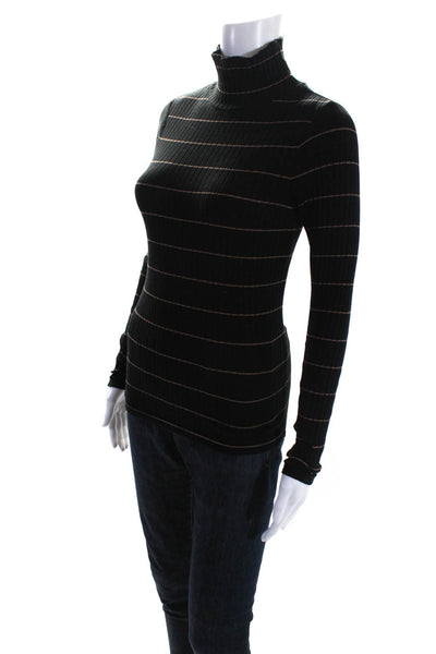 Vince Women's Mock Neck Long Sleeves Ribbed Stripe Pullover Sweater Black Size S