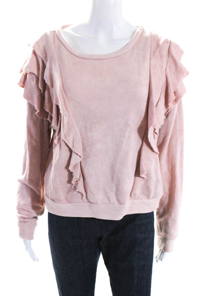 Love Shack Fancy Womens Terry Ruffle Crew Neck Sweatshirt Blush Pink Size Medium