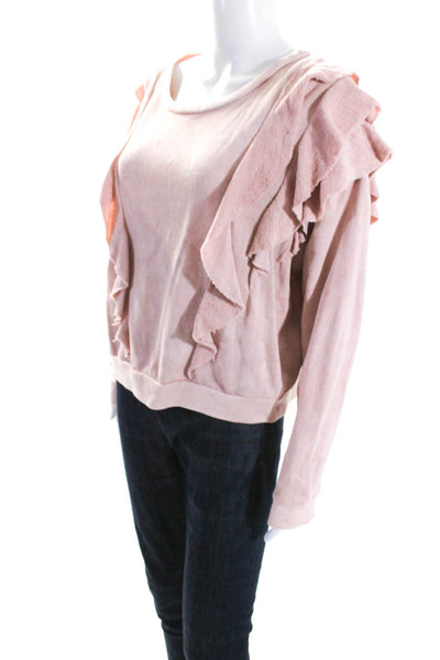 Love Shack Fancy Womens Terry Ruffle Crew Neck Sweatshirt Blush Pink Size Medium