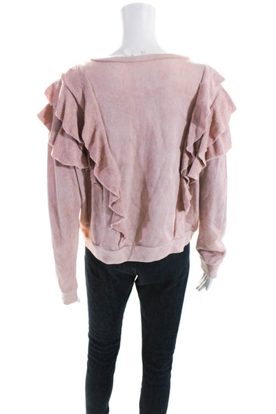 Love Shack Fancy Womens Terry Ruffle Crew Neck Sweatshirt Blush Pink Size Medium