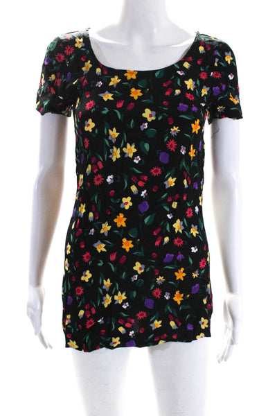 Betsey Johnson Womens Short Sleeve Crepe Mini Sheath Dress Black Multi Petite