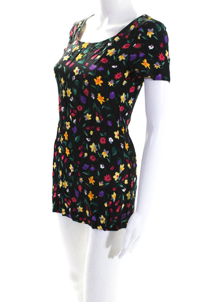 Betsey Johnson Womens Short Sleeve Crepe Mini Sheath Dress Black Multi Petite