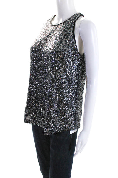 Milly Womens Sequined Sleeveless Crew Neck Tank Top Black Silver Size 8