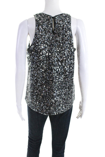 Milly Womens Sequined Sleeveless Crew Neck Tank Top Black Silver Size 8