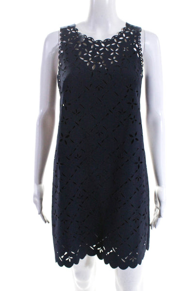 J Crew Womens Textured Sleeveless Zipped Midi A-Line Dress Navy Size 4P