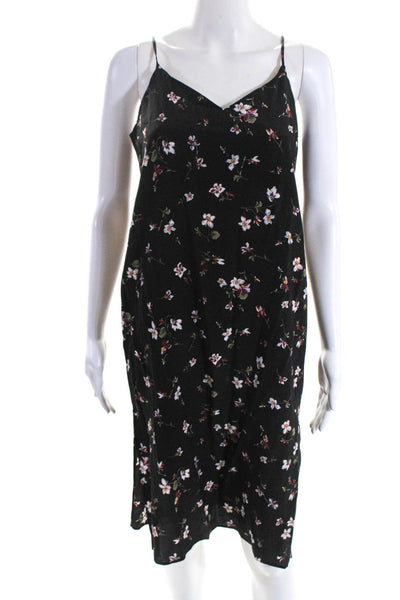 Madewell Womens Silk Floral Print V-Neck Sleeveless Shift Dress Black Size 2P